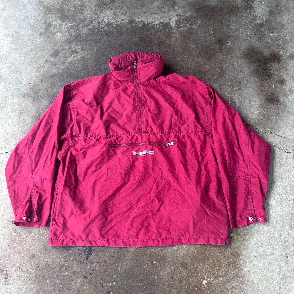 American Eagle Windbreaker Mens Large Red Excellent Quarter Zip Hooded Pullover